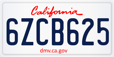 CA license plate 6ZCB625