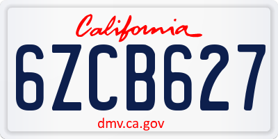 CA license plate 6ZCB627