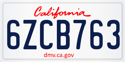 CA license plate 6ZCB763
