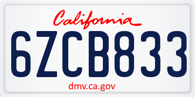 CA license plate 6ZCB833