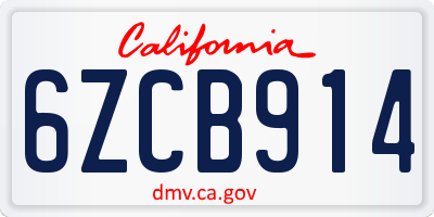 CA license plate 6ZCB914