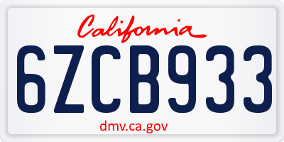 CA license plate 6ZCB933