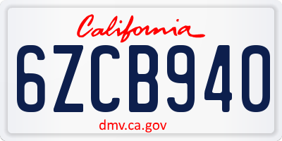 CA license plate 6ZCB940
