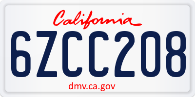 CA license plate 6ZCC208