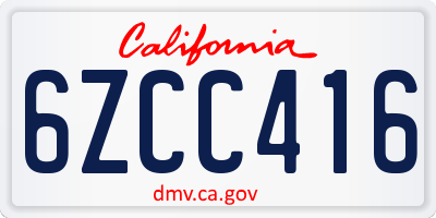 CA license plate 6ZCC416