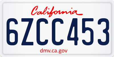 CA license plate 6ZCC453