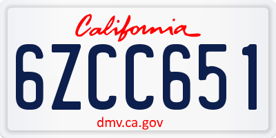 CA license plate 6ZCC651