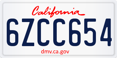 CA license plate 6ZCC654