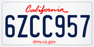 CA license plate 6ZCC957