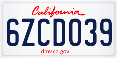 CA license plate 6ZCD039