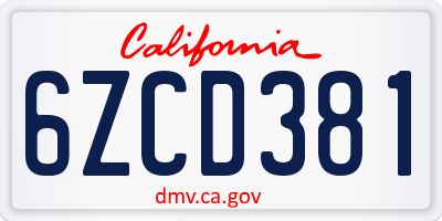 CA license plate 6ZCD381