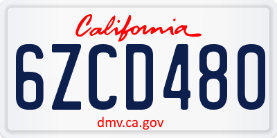 CA license plate 6ZCD480