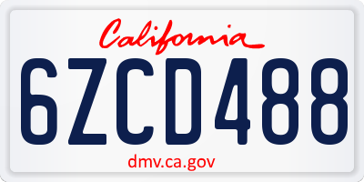 CA license plate 6ZCD488