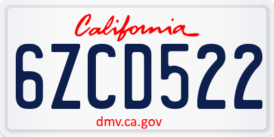 CA license plate 6ZCD522