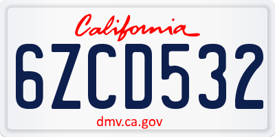 CA license plate 6ZCD532