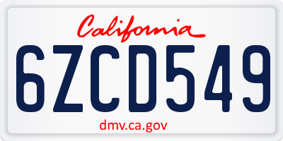 CA license plate 6ZCD549