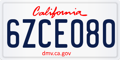 CA license plate 6ZCE080