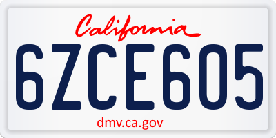 CA license plate 6ZCE605