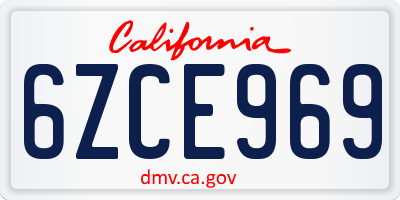 CA license plate 6ZCE969