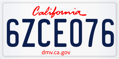 CA license plate 6ZCEO76