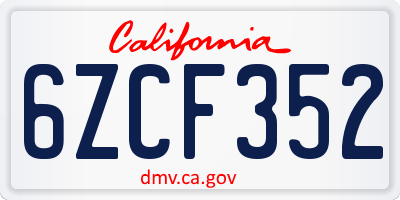 CA license plate 6ZCF352