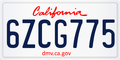 CA license plate 6ZCG775