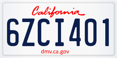 CA license plate 6ZCI401