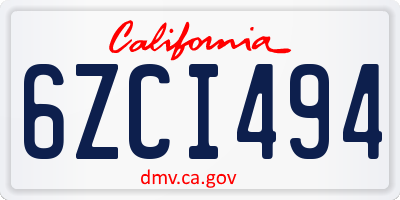 CA license plate 6ZCI494