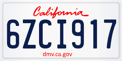 CA license plate 6ZCI917