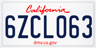 CA license plate 6ZCL063