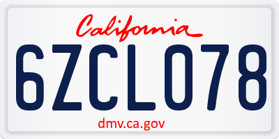 CA license plate 6ZCL078
