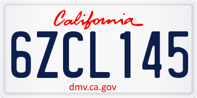 CA license plate 6ZCL145