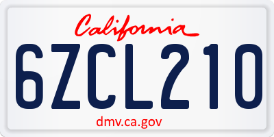 CA license plate 6ZCL210