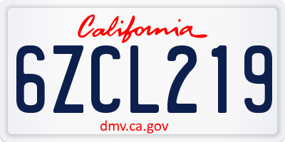 CA license plate 6ZCL219