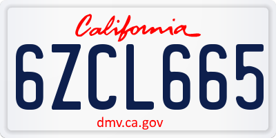 CA license plate 6ZCL665