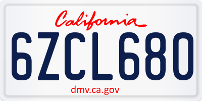 CA license plate 6ZCL680