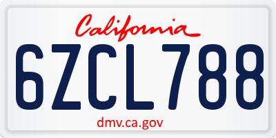 CA license plate 6ZCL788