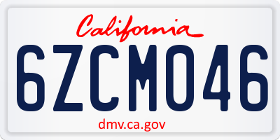 CA license plate 6ZCM046