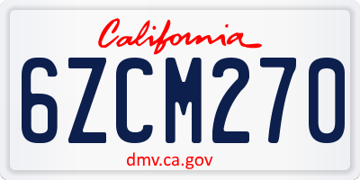 CA license plate 6ZCM270