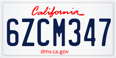 CA license plate 6ZCM347