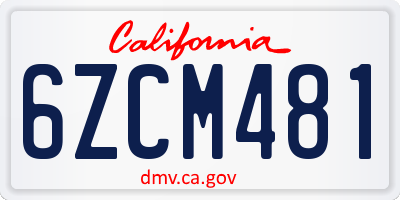 CA license plate 6ZCM481