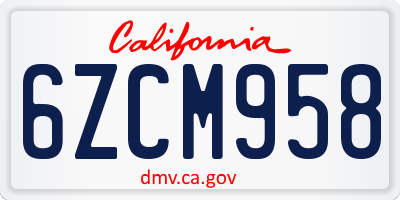 CA license plate 6ZCM958