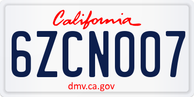 CA license plate 6ZCN007