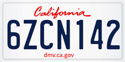 CA license plate 6ZCN142