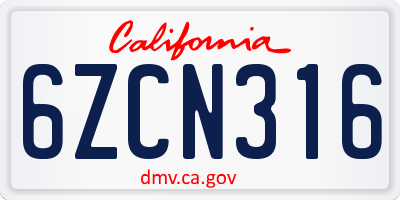 CA license plate 6ZCN316