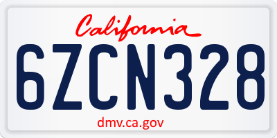 CA license plate 6ZCN328