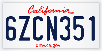 CA license plate 6ZCN351