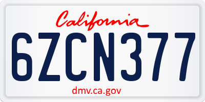 CA license plate 6ZCN377