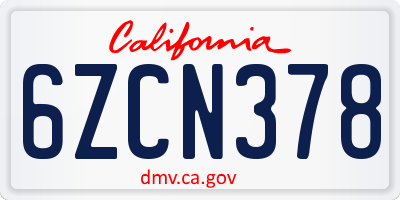 CA license plate 6ZCN378