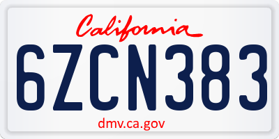 CA license plate 6ZCN383